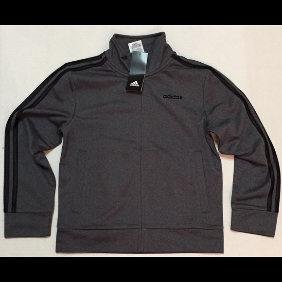 Adidas Youth Iconic Gray Black Track Jacket Size 8 - Picture 1 of 8